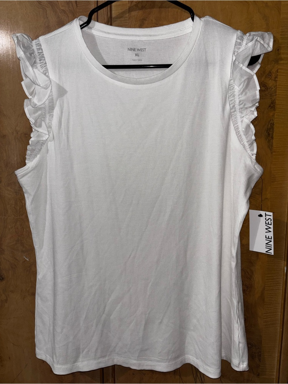 Nine West White Ruffle-Sleeve Sleeveless Top size XL
